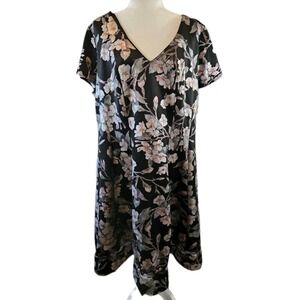 Lane Bryant Dress Womens Plus 22/24 Black Pink Floral V-Neck A-Line Knee Length